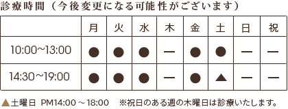 診療時間（今後変更になる可能性がございます）　